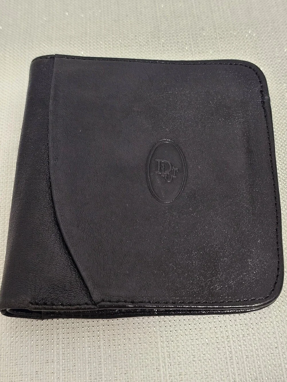 Vintage Authentic Christian Dior Black Leather Oval Monogram Bifold Wallet